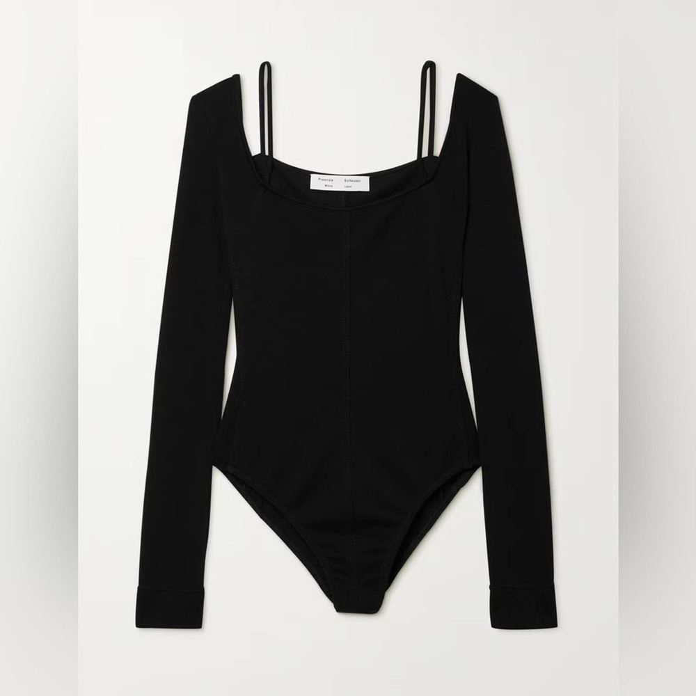 Proenza Schouler White Label compact jersey bodysuit black long sleeve corset